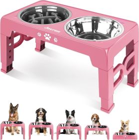 Elevated Dog Bowls for Small Dogs and Cats with Mat, Non-Slip Cat Bowls with 2 Thick 5.5" Stainless Steel Dishes (Color: Pink  for Medium Large Dogs 1 Basic&1Slow Bowl)